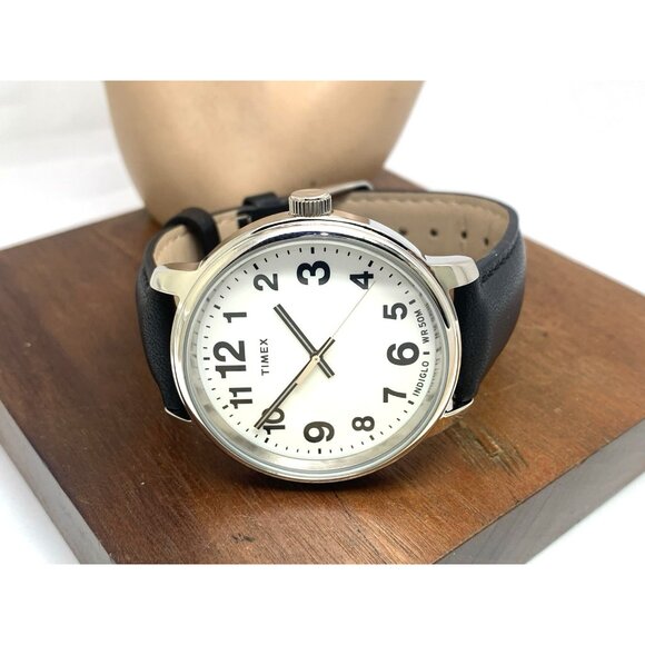 Timex Men's Watch TW2V21200 Quartz Indiglo White Dial Black Leather Band 43mm - Picture 9 of 15